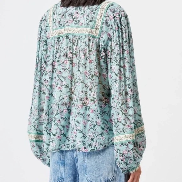 ISABLE MARANT GAYLE FLORAL PRINT TIE-NECK BLOUSE IN GRÜN - size 36 (US 4/6) - Picture 5 of 13